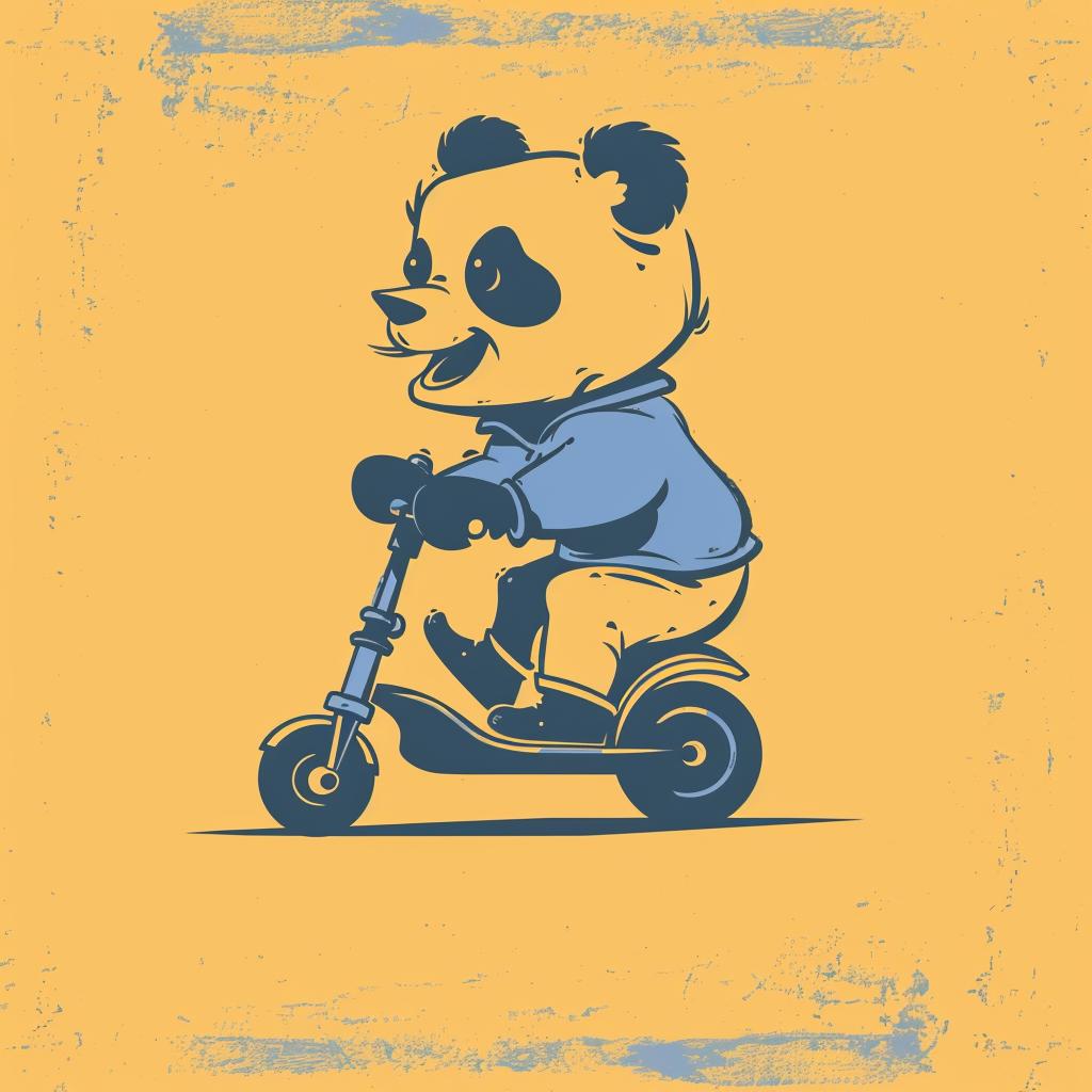 panda  scooter  happy  minimal  yellow  simple  cartoon  cute  illustration  art 955432