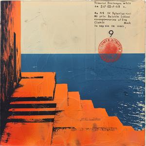 painting  encaustic  impasto  stairs  ocean  orange  blue  abstract  landscape  texture 1066283