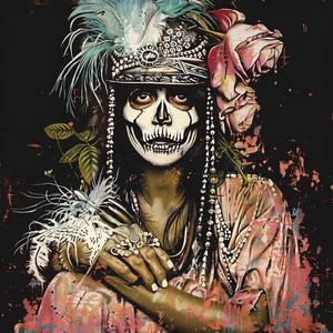 woman  skull  feathers  painting  black  white  art  portrait  stylized  mood 1063486