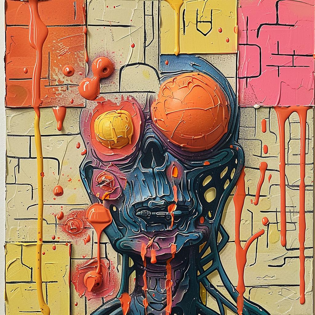 skull  art  orange  blue  modern  bold  expressive  painterly  colorful  design 947656