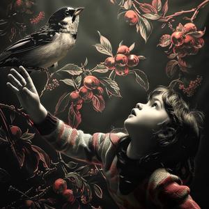 chromolithography  girl  bird  branch  nature  delight  wildlife  innocence  exploration  colorful 1040115
