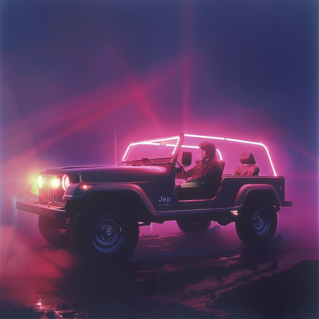 surreal  neon  jeep  driving  dark  lights  creative  album  cover  vibrant 962581