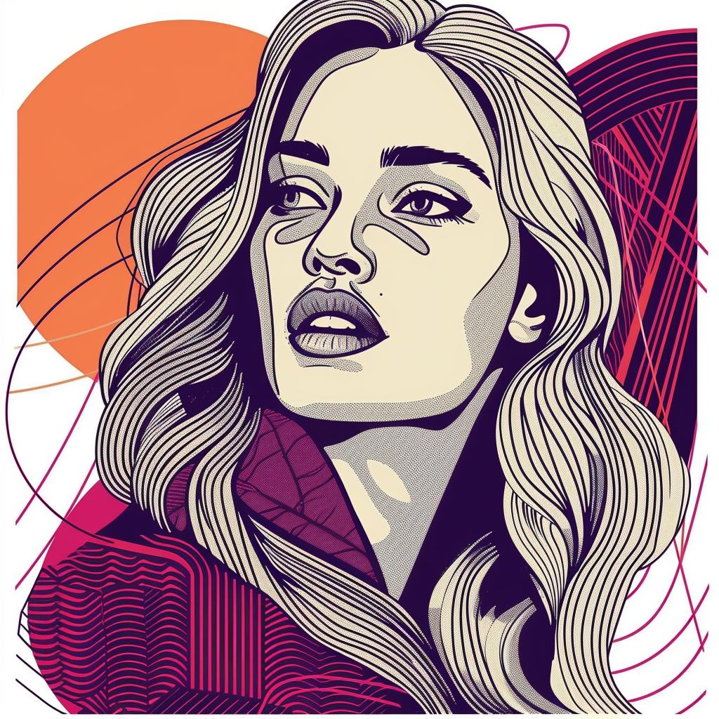 صورة شخصية لامرأة شقراء ذات شعر طويل وشمس، رسم توضيحي حديث نابض بالحياة، خلفية بيضاء، 937115