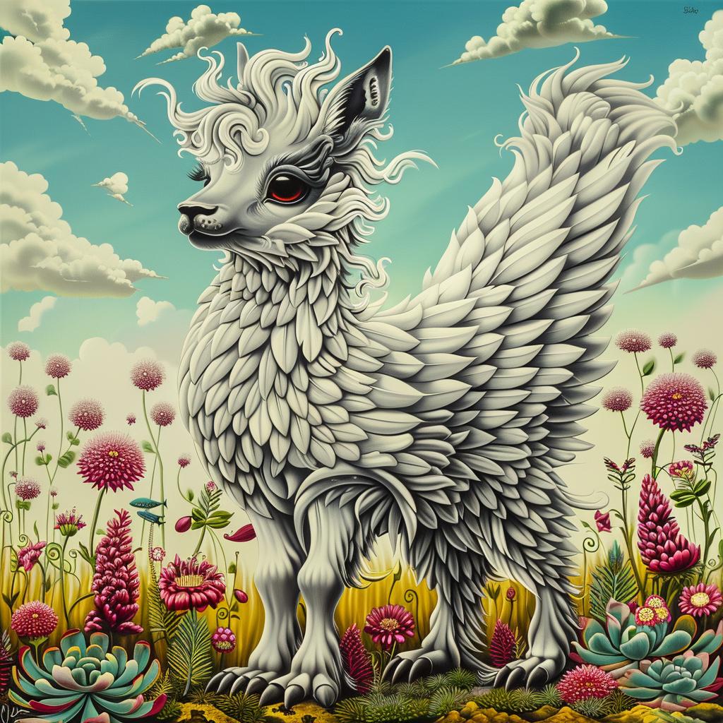 mythical  creature  hybrid  white  llama  flowers  painting  nature  fantasy  animal 941389