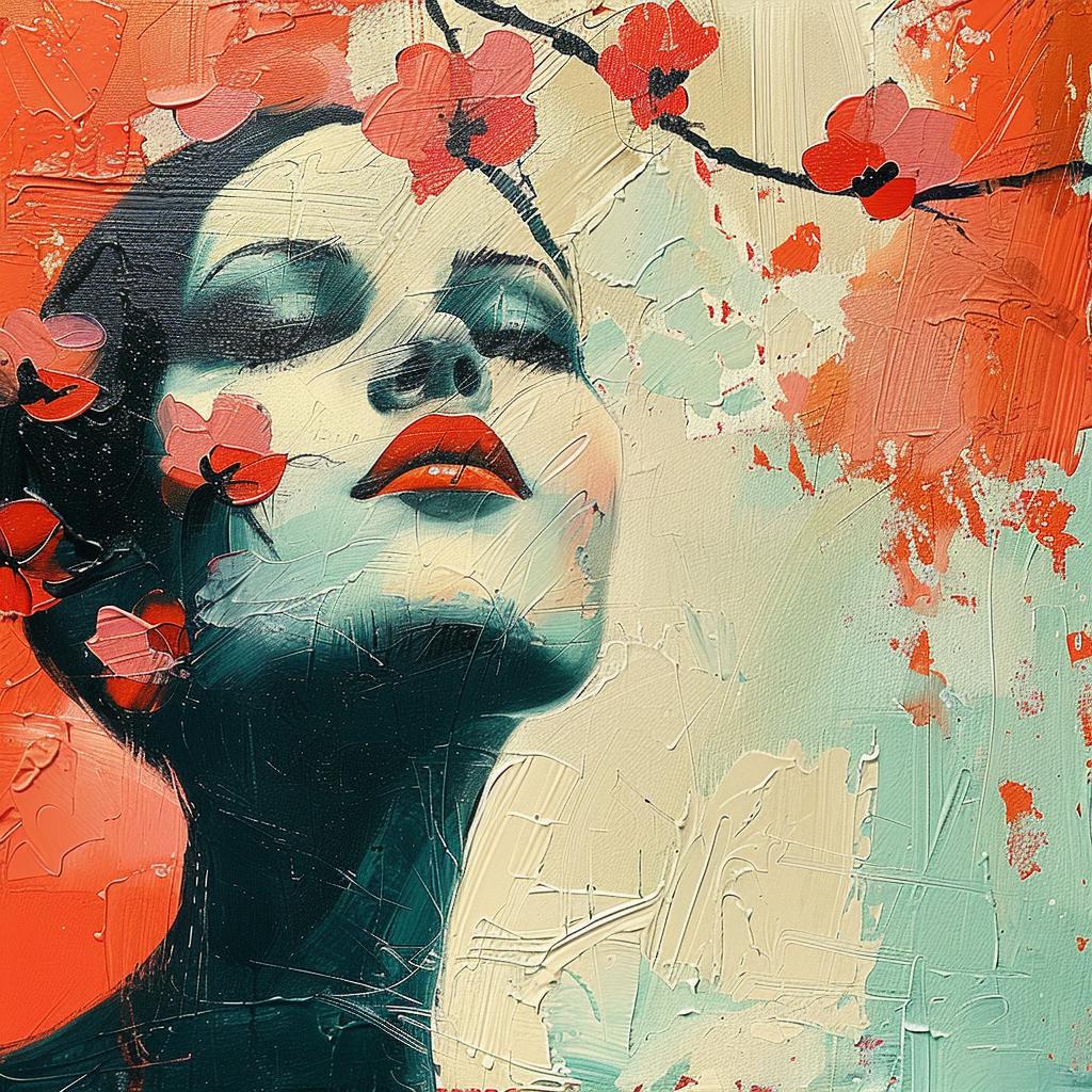 portrait  woman  flowers  red  teal  painting  nature  colorful  beauty  art 963762