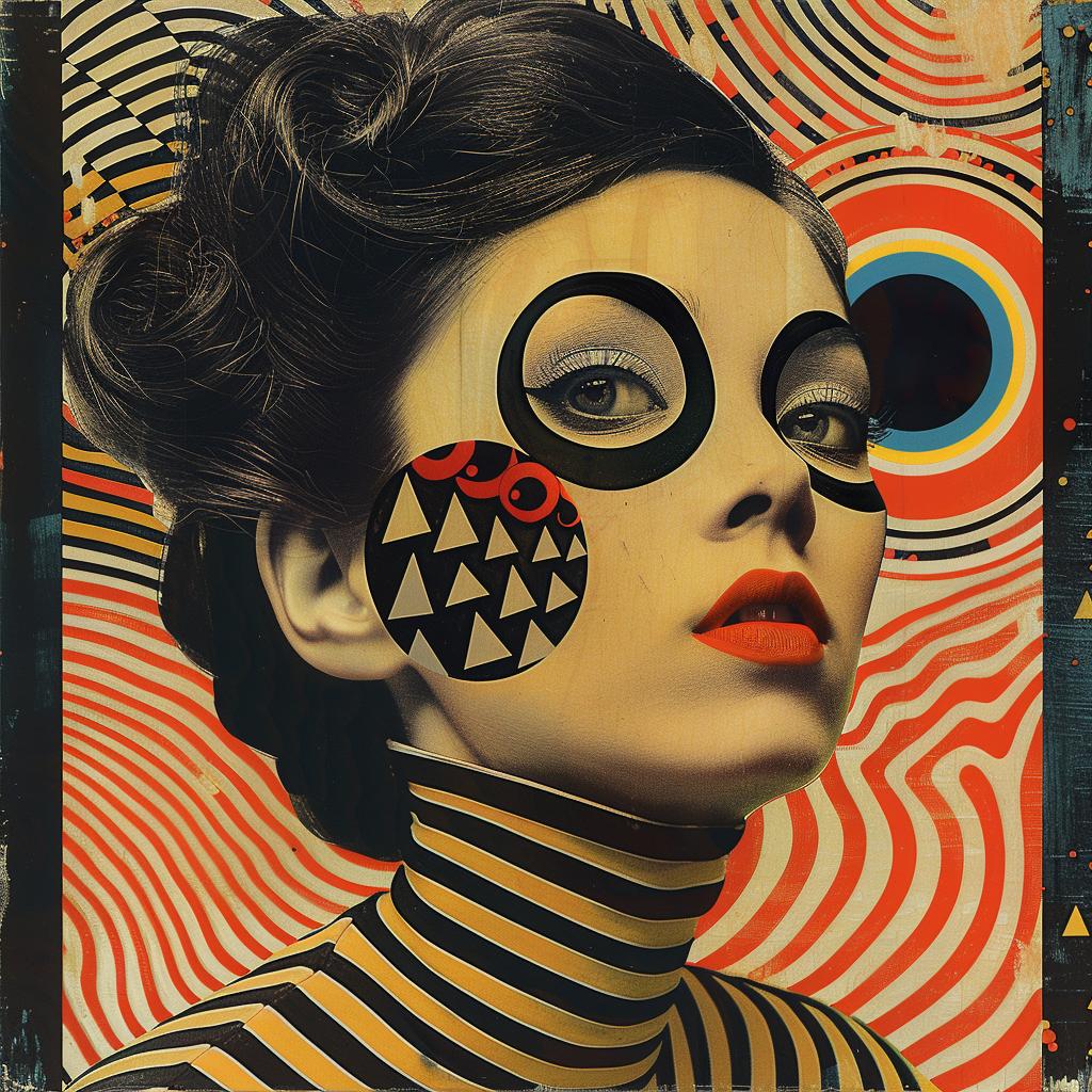 surreal  album  cover  hyper-realistic  screenprinting  Alexander  Girard  woman  colorful  portrait 960419