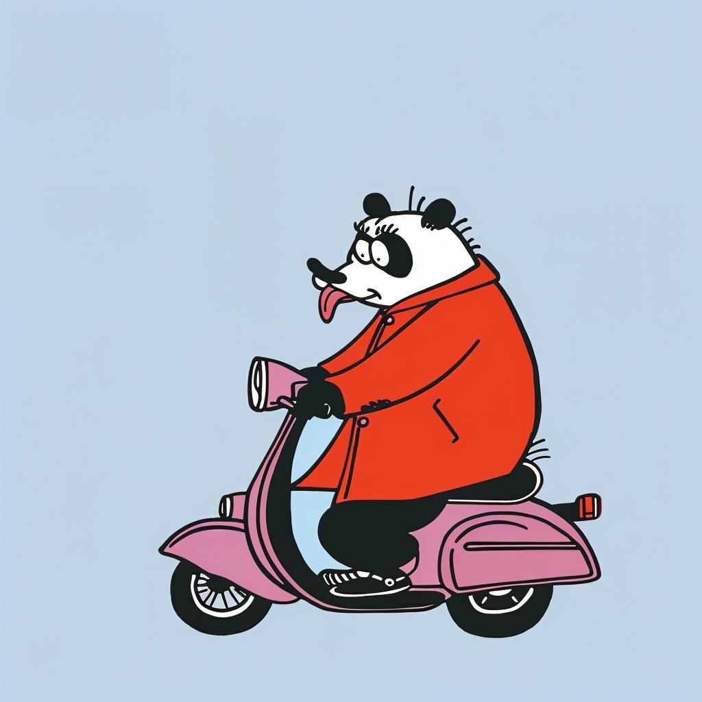 panda  scooter  cartoon  humor  playful  colorful  whimsical  fun  animal  transportation 1027311