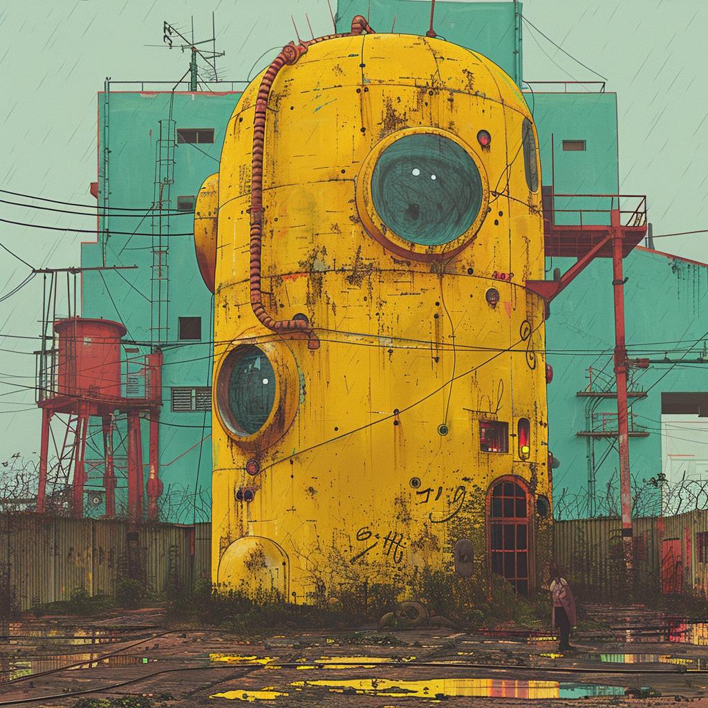 surreal  album  cover  hyper-realistic  screenprinting  yellow  building  eye  Os  Gemeos 960259