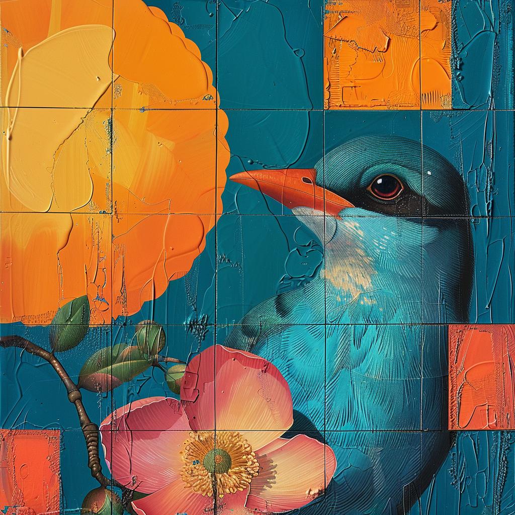 bird  flowers  blue  orange  painting  nature  vibrant  floral  colorful  art 963630