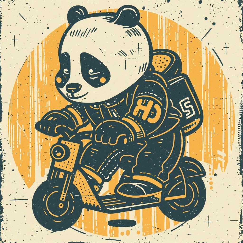 panda  scooter  happy  minimal  blue  yellow  simple  cartoon  cute  illustration 955438