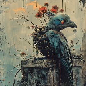 لوحة قفص طيور، فن الطباعة الحجرية الملونة، مشهد طبيعي تصويري، رسم توضيحي ملون 1059887
