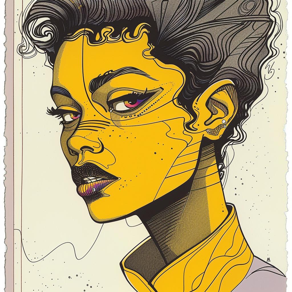 PopArt  model  AfricanAmerican  hair  yellow  PatrickNagel  white  background  illustration  portrait 938256