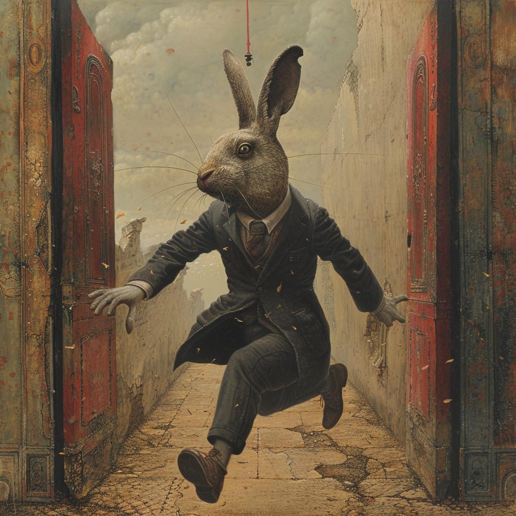 rabbit  suit  open  door  painting  surreal  naturalistic  occult  introspective  creative 975509