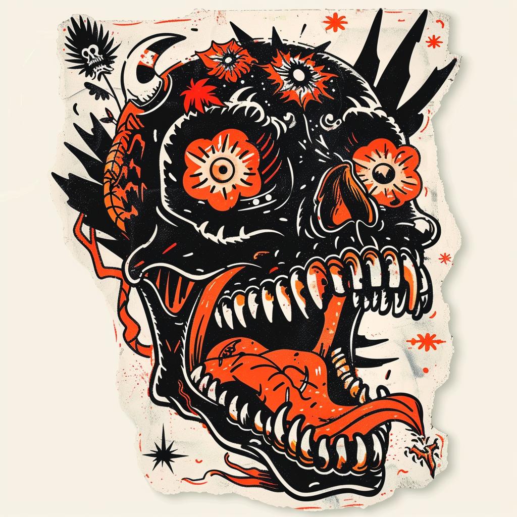 illustration  tattoo  flash  skull  flowers  design  sticker  artistic  colorful  stylized 927675
