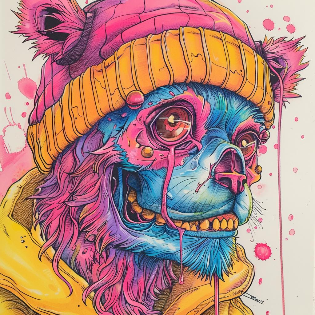 panda  hat  colorful  vibrant  illustration  bear  comic  portrait  1950s  skullface 921899