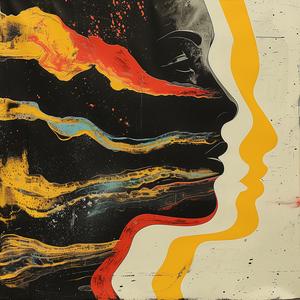 surreal  blockprint  painting  woman  face  colorful  background  Aroch  Adnan  art 1063175