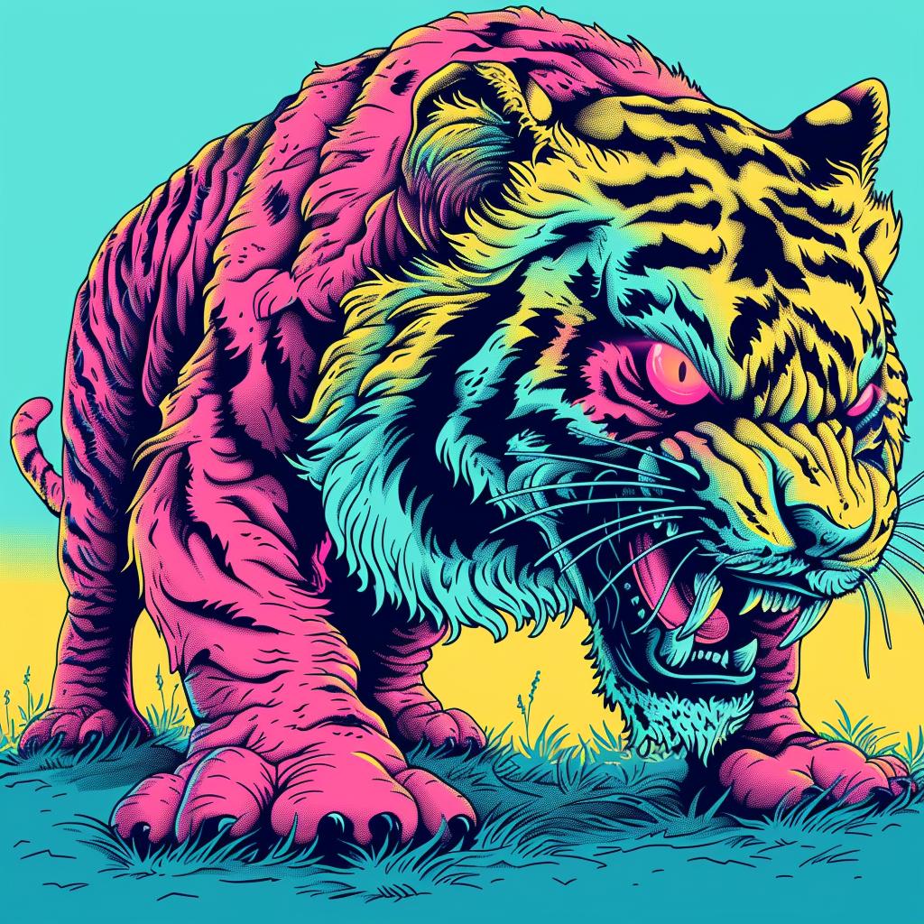 pandad-tiger  mythical  terrifying  colorful  open mouth  whimsical  fantasy  stylized  vibrant  creature 927920