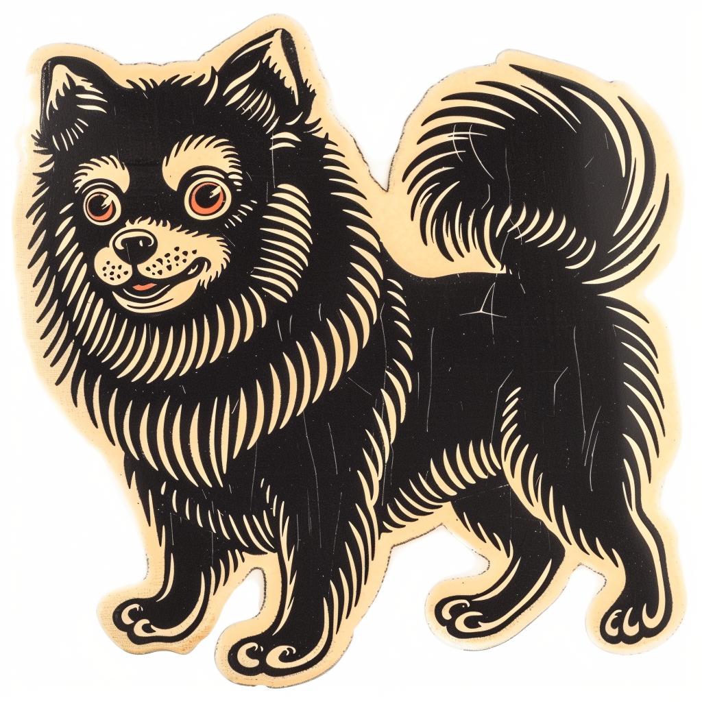 sticker  pomeranian  black  white  dog  wooden  design  cute  minimal  print 942654