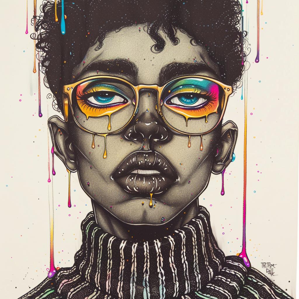 man  glasses  colorful  paint  drip  drawing  style  TroyBrooks  PopArt  illustration 939273