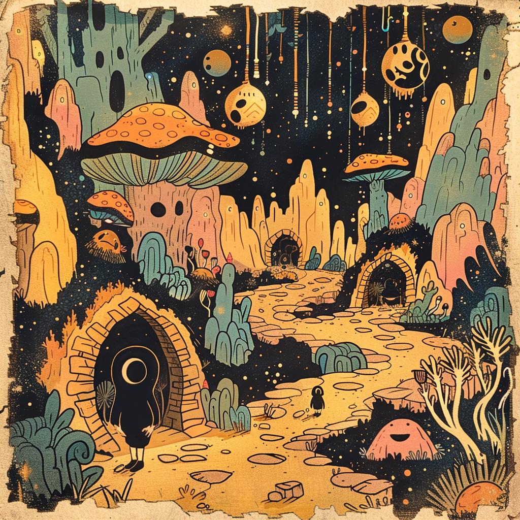 Beatrice  Alemagna  naturalistic  spiritual  terror  dark  occult  cartoon  mushroom  cave 925972