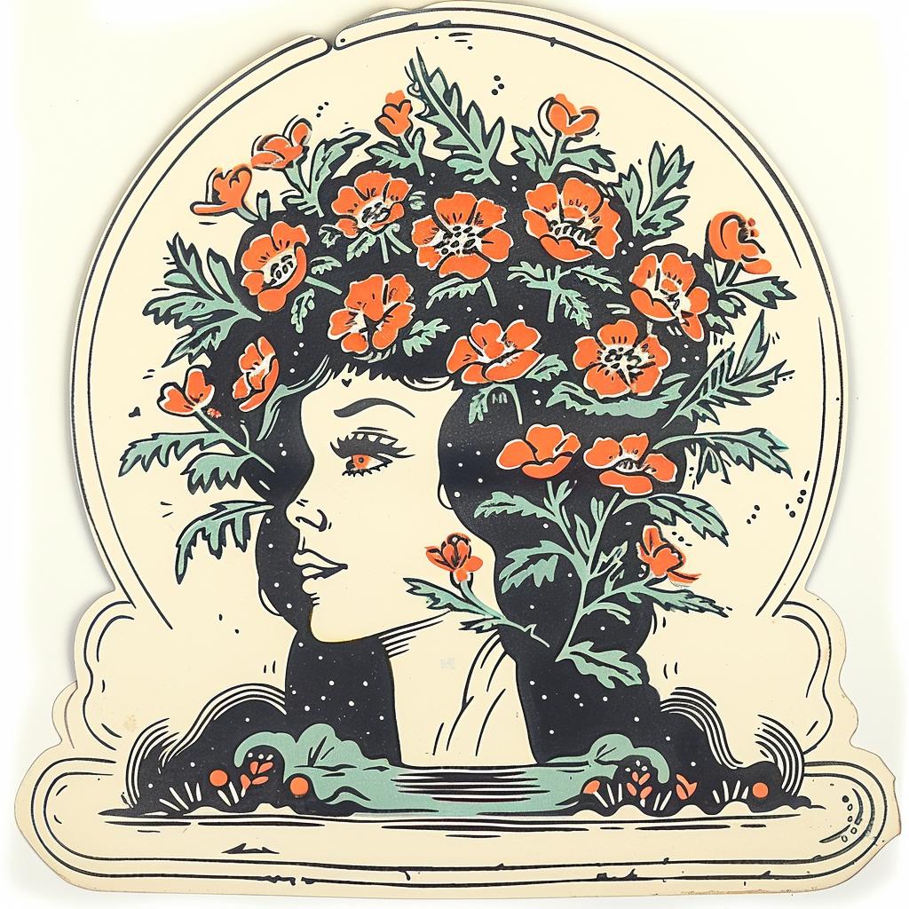 sticker  woman  flower  wreath  collage  artwork  colorful  creative  happy  design 941842