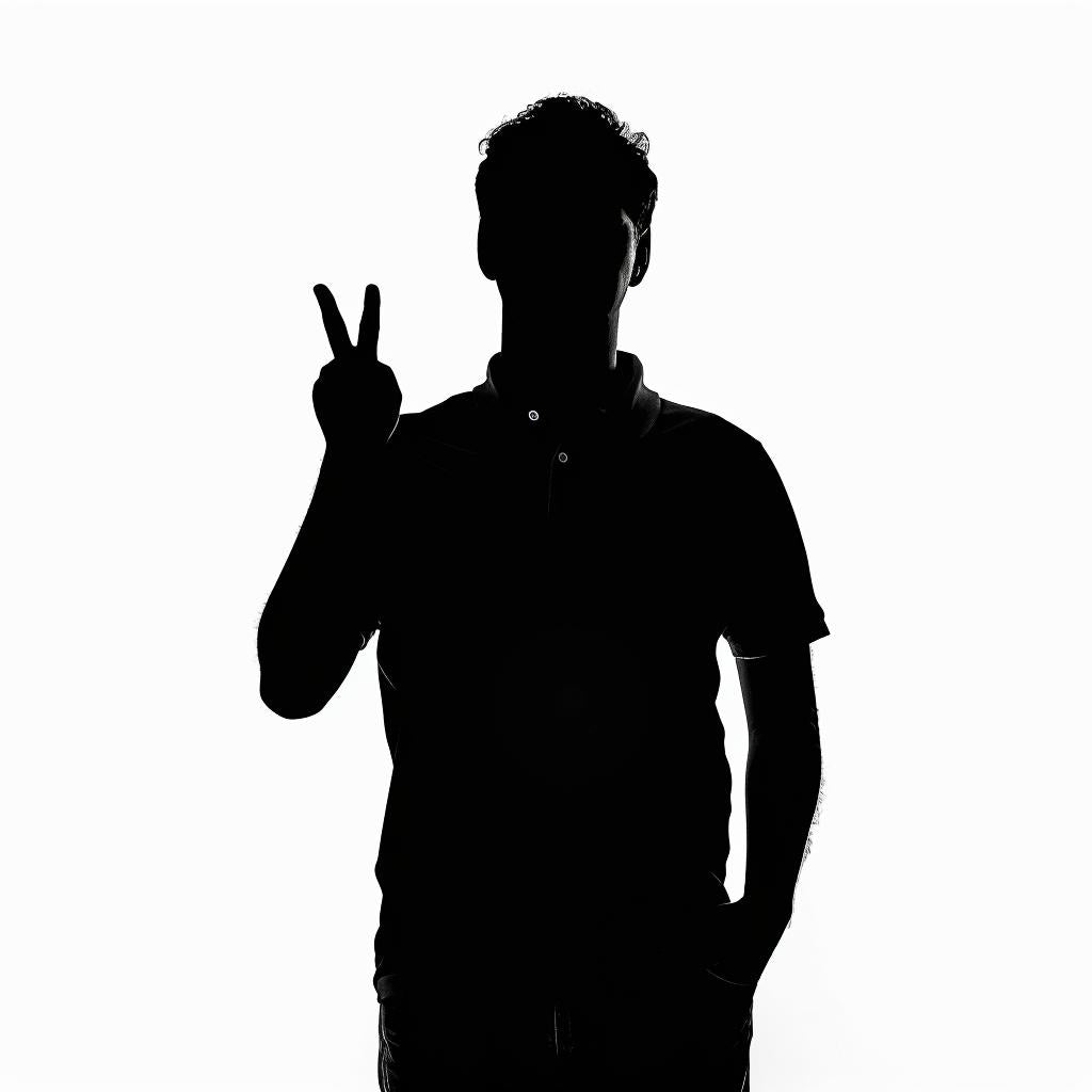صورة ظلية رجل لغة الإشارة الأمريكية، علامة السلام، رسم توضيحي أسود، خلفية بيضاء 954086