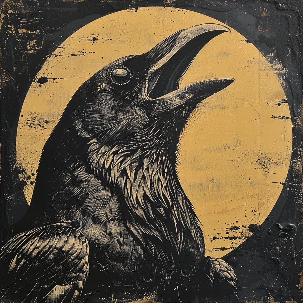 surreal  album  cover  crow  moon  hyper-realistic  screenprinting  ROA  painting  bird 960297