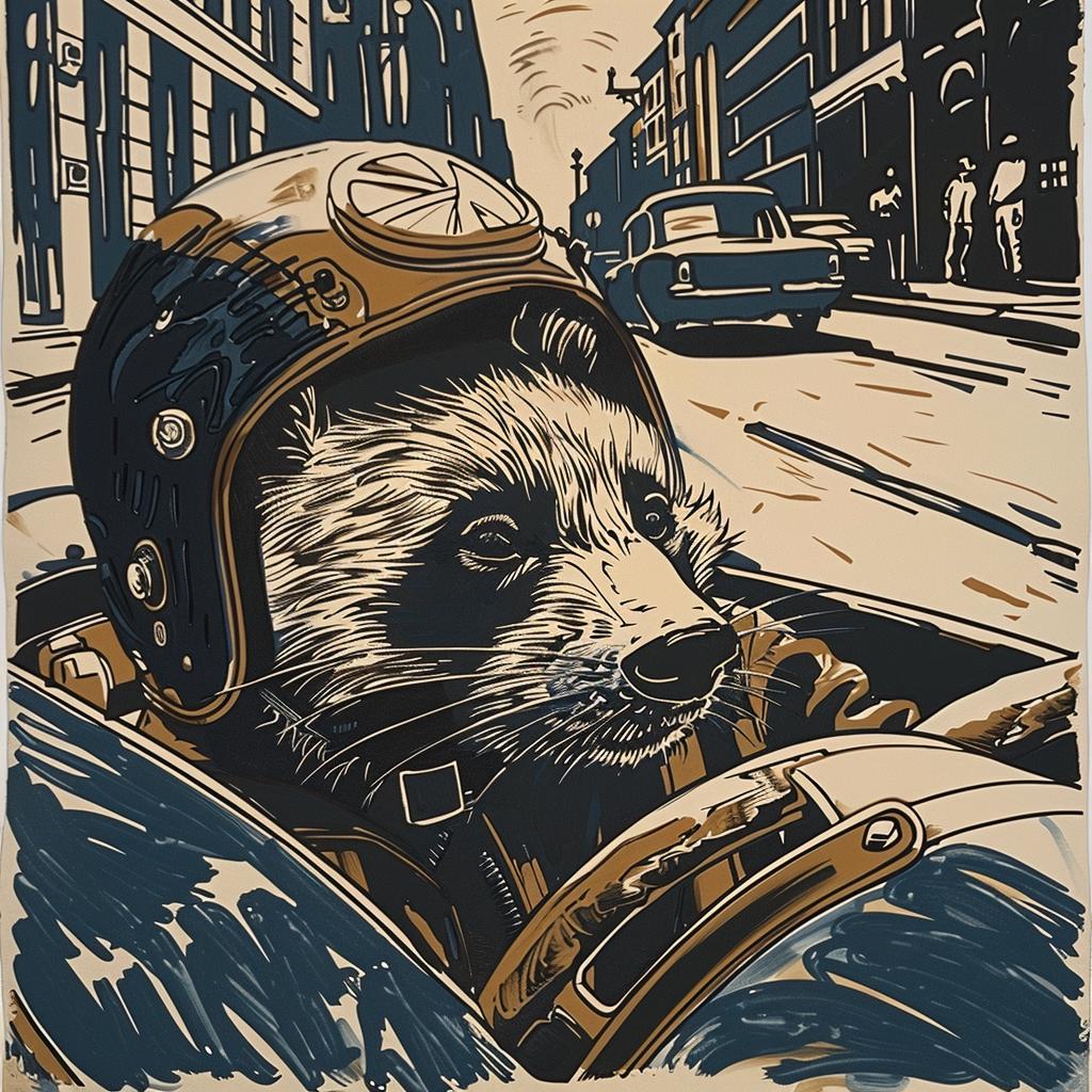 panda  helmet  hotrod  driving  poster  raccoon  cartoon  humor  anthropomorphic  car 1025736