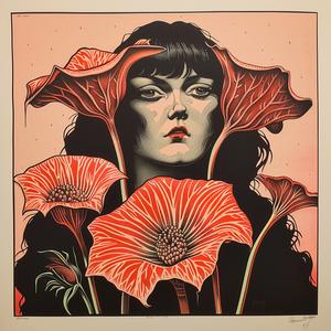 woman  longhair  flowers  chromolithography  vibrant  portrait  nature  colorful  artistic  expression 1051378
