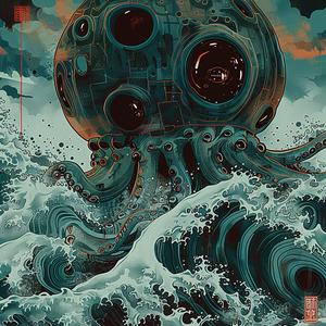 octopus  ocean  poster  chromolithography  Japanese  horror  tentacles  design  intricate  color 1040314