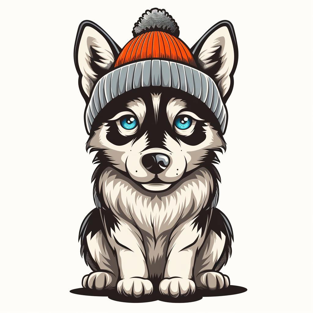 husky  dog  cute  hat  character  minimal  adorable  street  illustration  style 958681