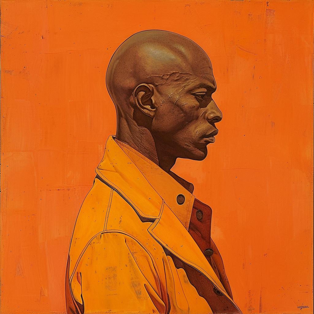 man  portrait  bald  black  orange  jacket  expression  realism  emotion  figure 923739