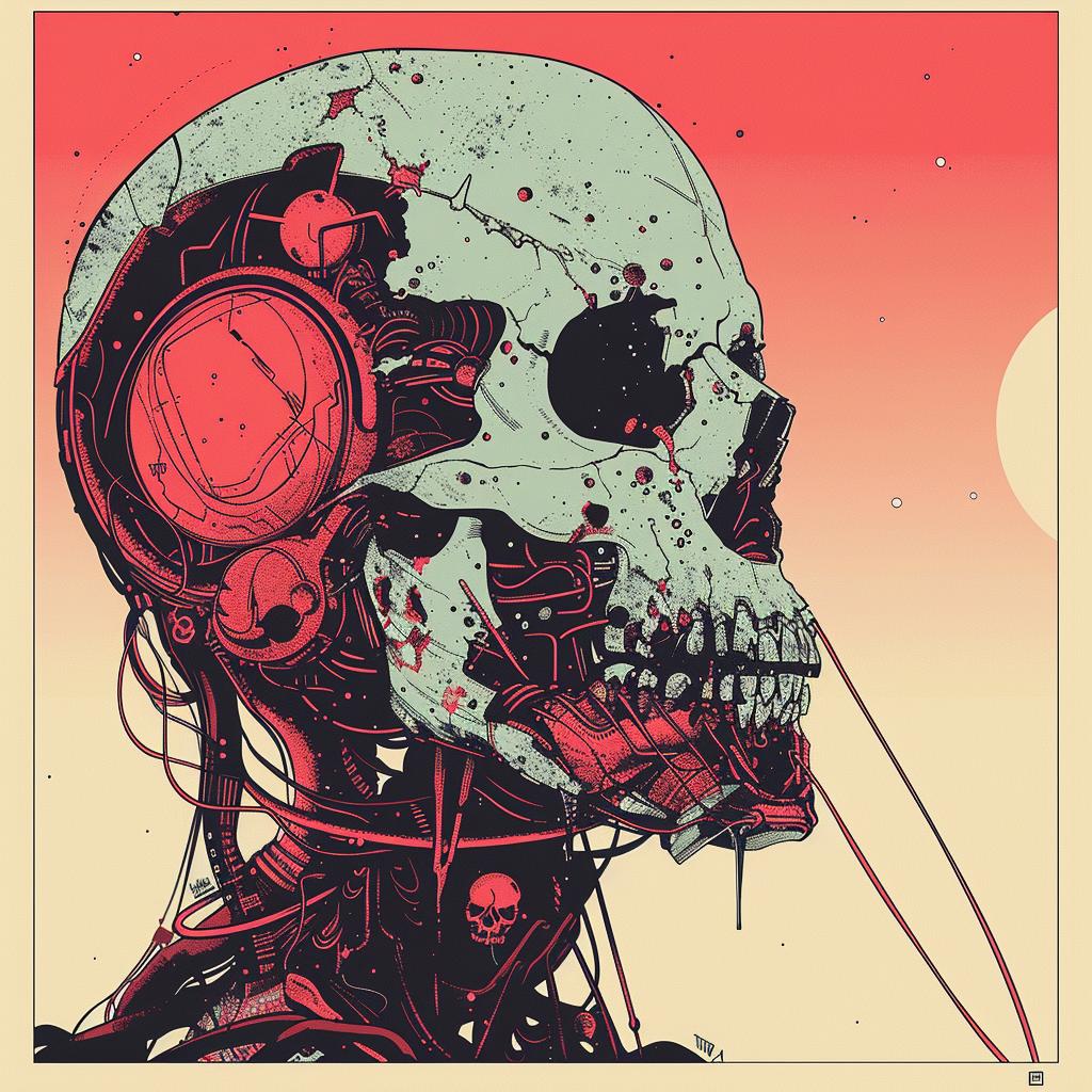 surreal  album  cover  headphones  skull  poster  hyper-realistic  screenprinting  Saul  Bass 961578