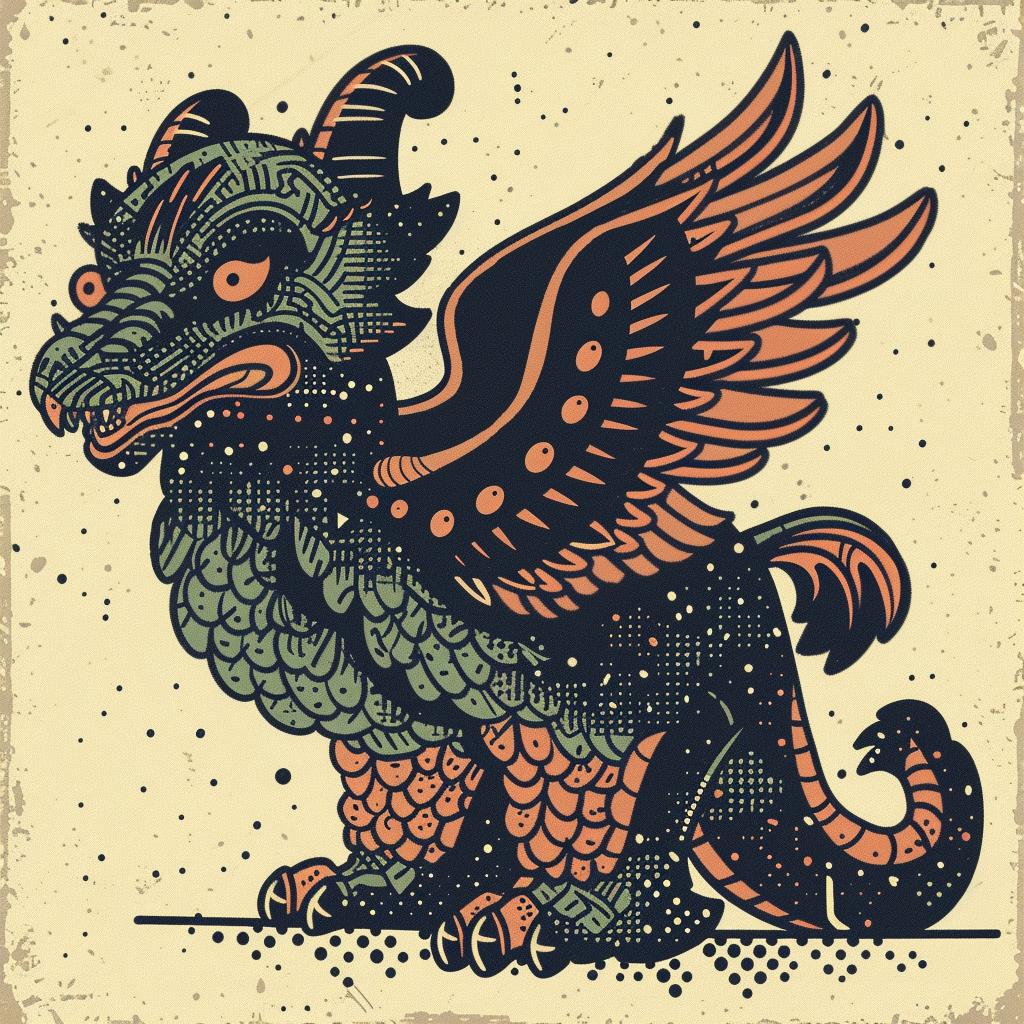 mythical  creature  hybrid  animals  fantastical  illustration  dragon  wings  grungy  background 934783