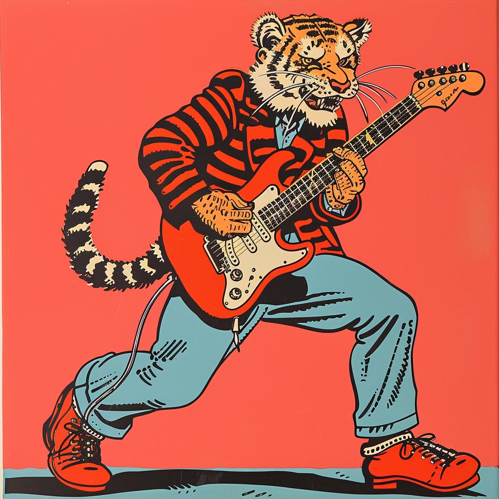 tiger  electric  guitar  rock  star  clothing  painting  Norman  Rockwell  art 921892
