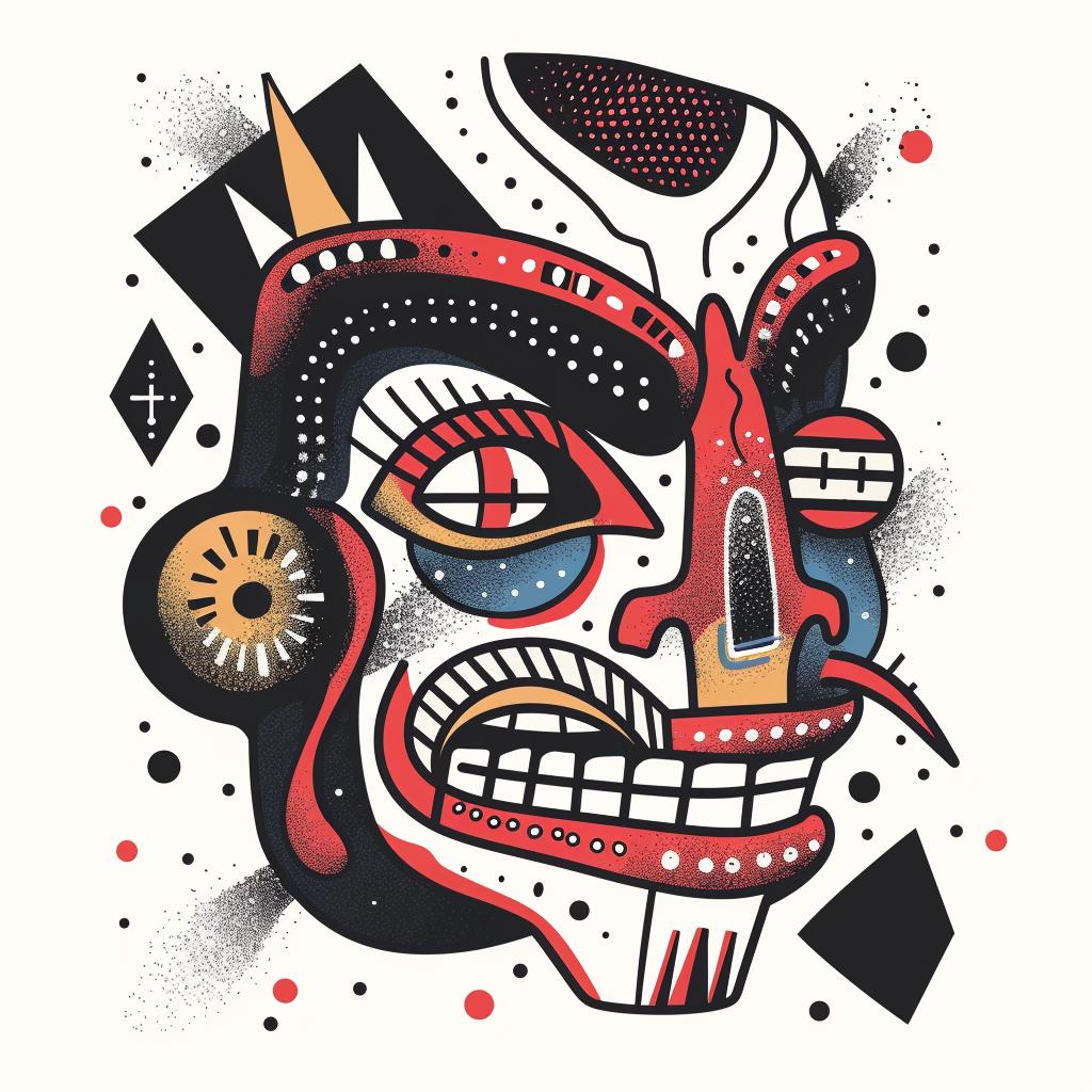 tattoo  flash  colorful  mask  traditional  design  bold  graphic  halftone  art 1018182