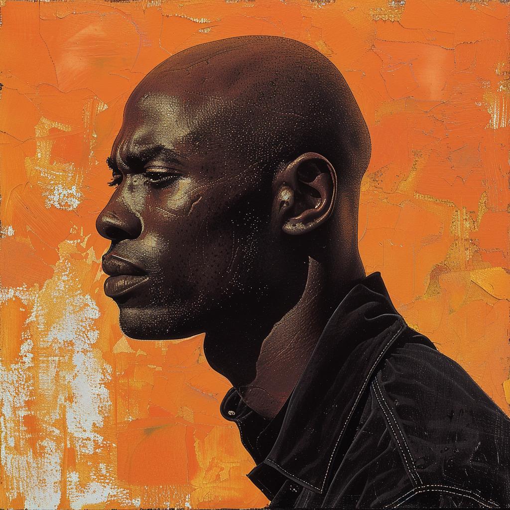 man  portrait  bald  black  orange  background  expression  realism  emotion  figure 923741