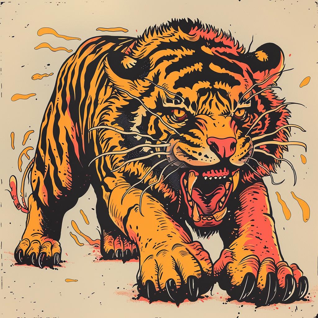 tiger  grunge  background  mythical  creature  Bachalo  vivid  colorful  fantasy  art 923126