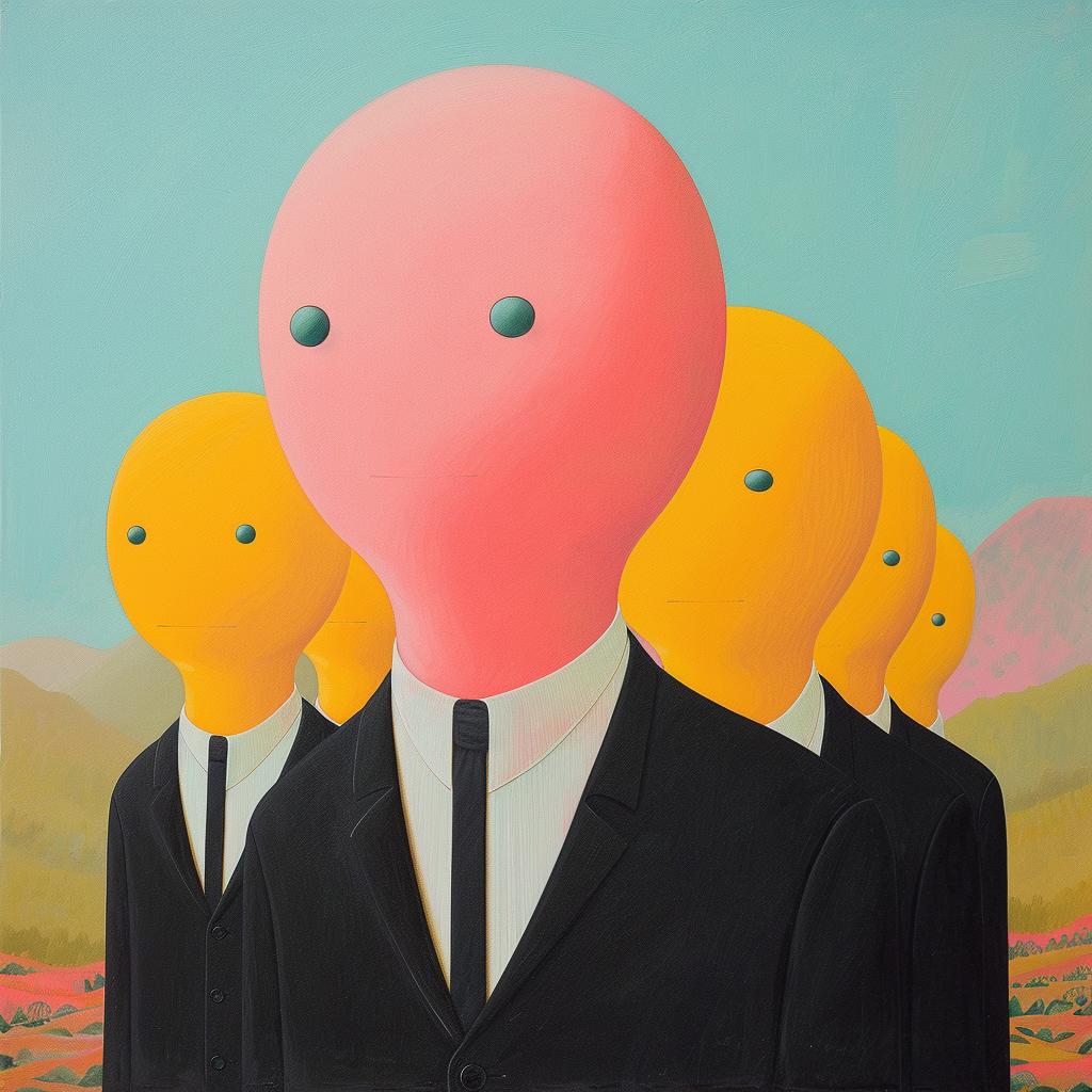 surreal  album  cover  painting  Joan  Cornella  men  suits  creative  art 1017744