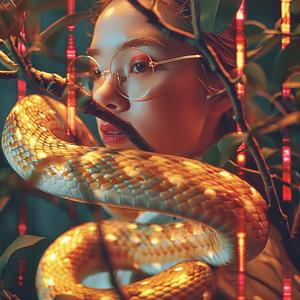 chromolithography  woman  glasses  snake  tree  fantasy  nature  mysterious  whimsy  colorful 1040113