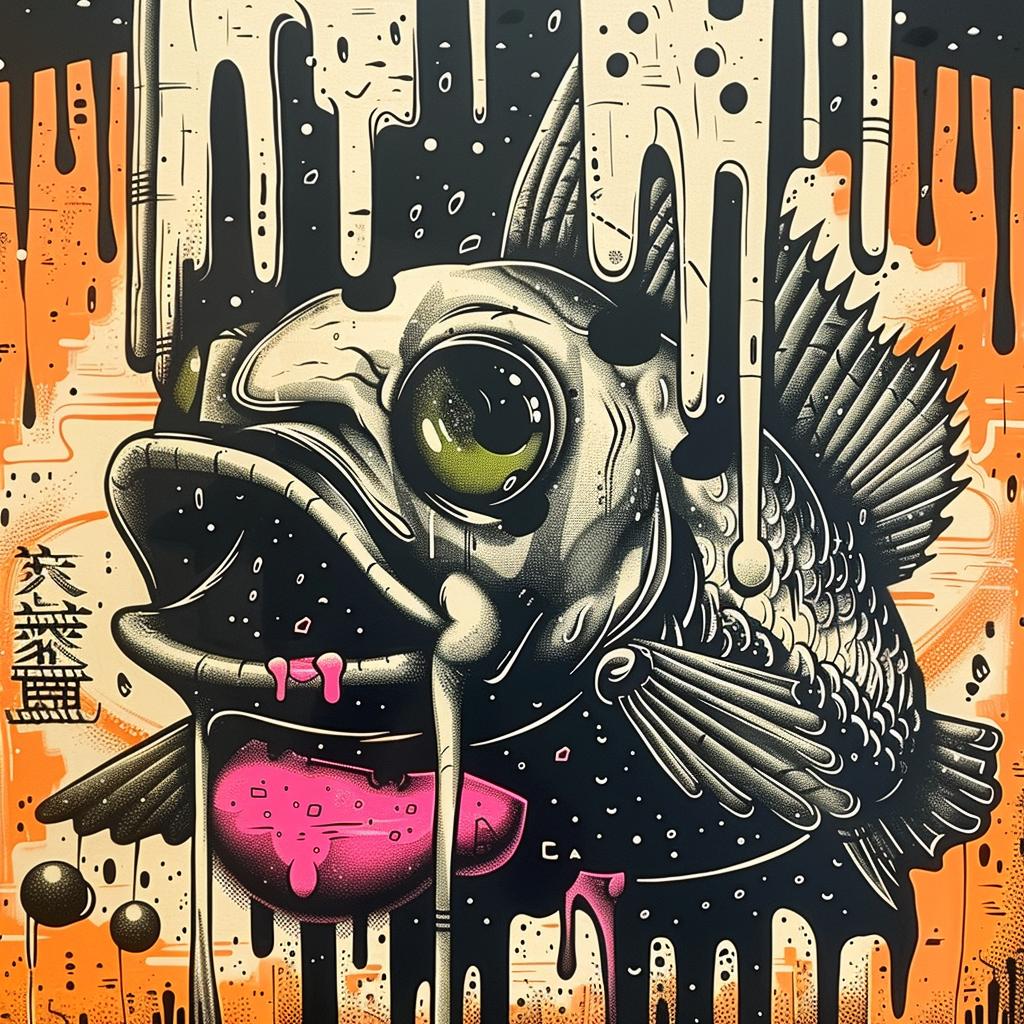 fish  tongue  dripping  paint  art  vivid  colorful  Japanese  figurative  creative 948657