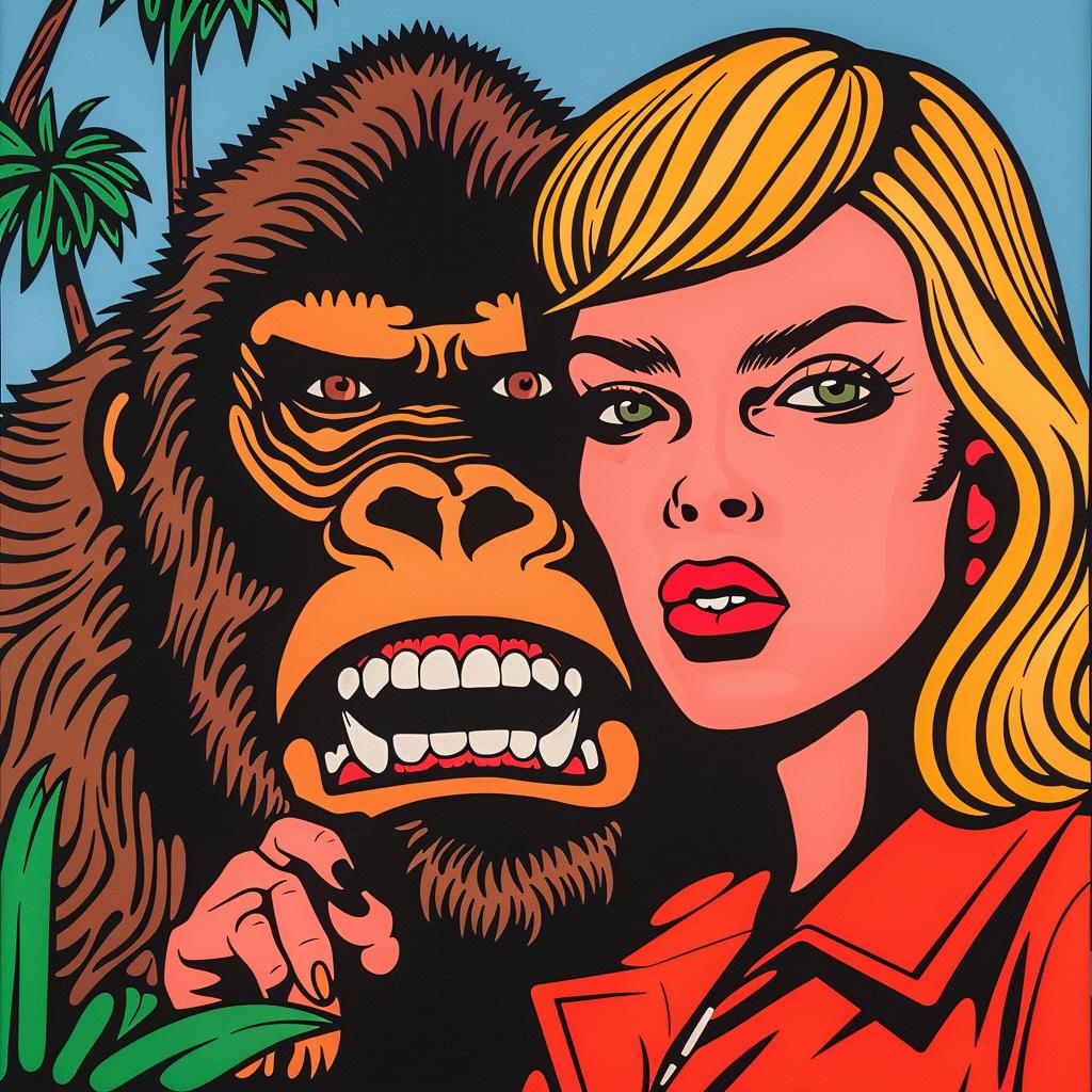 gorilla  woman  painting  animal  character  interaction  illustration  bold  emotional  fantasy 973019