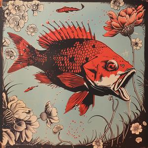 fish  frame  flowery  background  red  illustration  chromolithography  colorful  decorative  vibrant 1052263