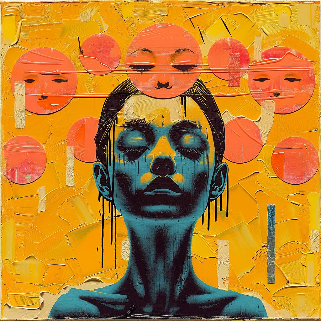 encaustic  paint  woman  closed  eyes  orange  impasto  abstract  colorful  expression 950444