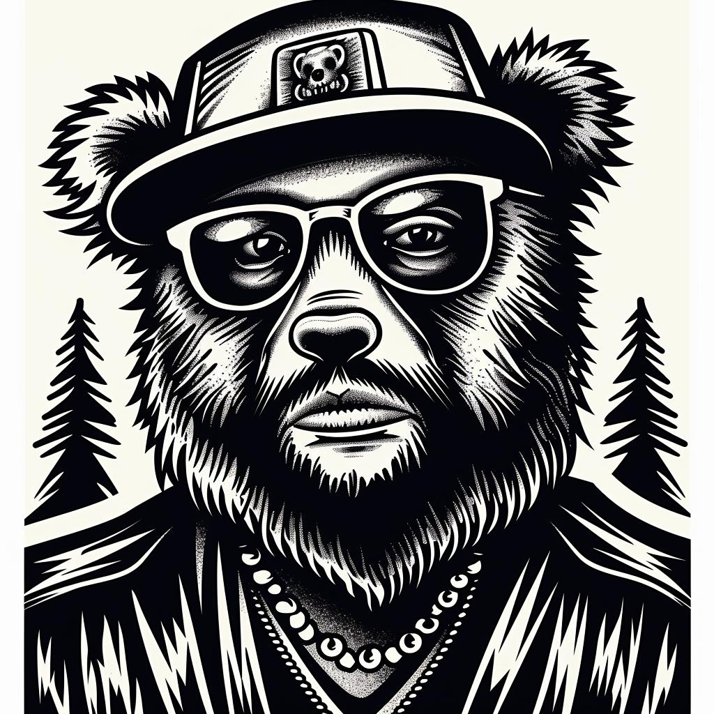 bear  black  white  sunglasses  hat  cartoon  illustration  art  character  stylized 962415