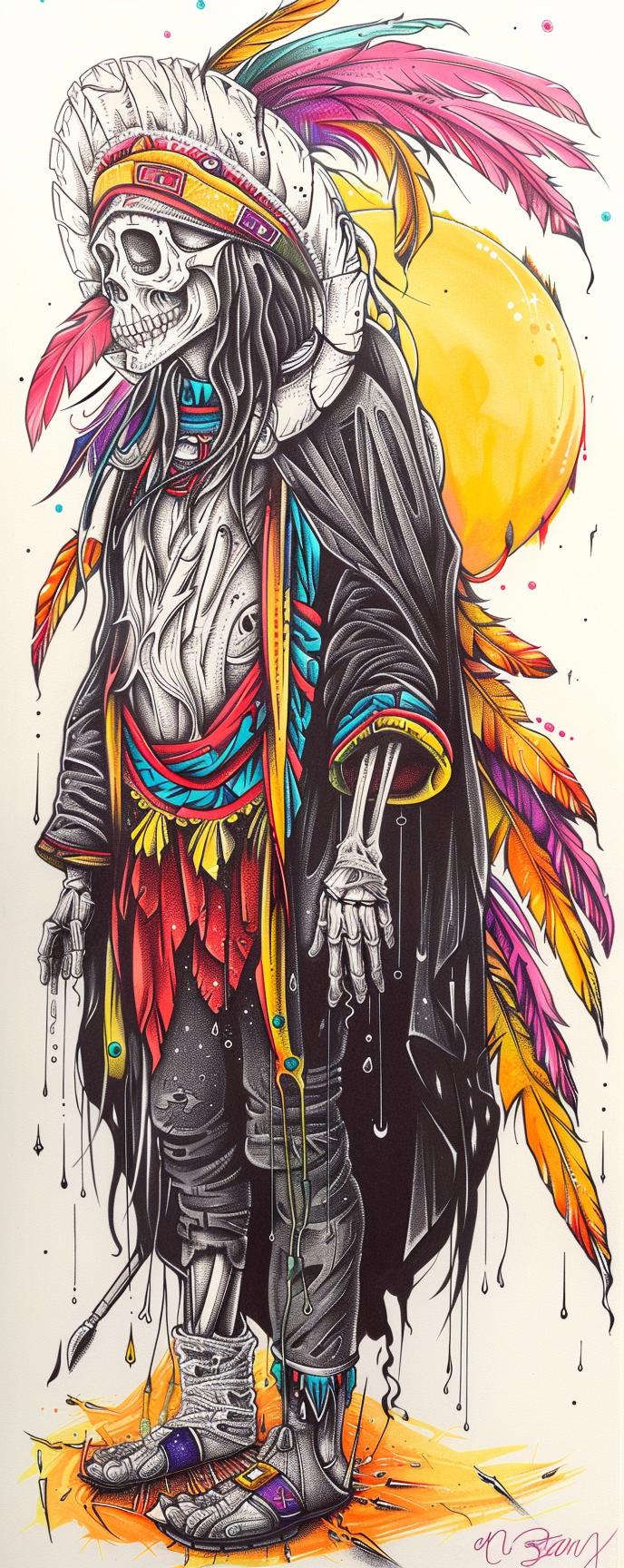 mythical  creature  Kachina  doll  GrimReaper  colorful  blend  native  feathers  fantasy 941107