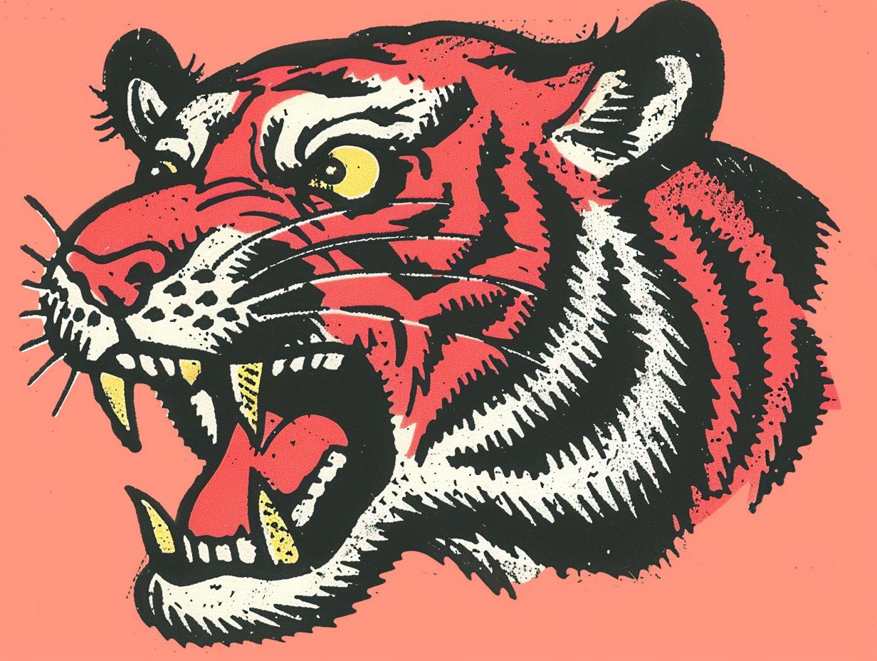 tiger  tattoo  Mike Mignola  1950s  vintage  Sailor Jerry  illustration  head  open  mouth 919344