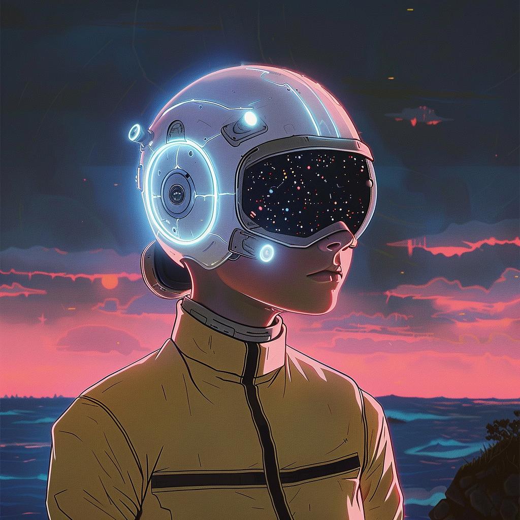 cyborg  woman  beach  helmet  sunset  standing  futuristic  scenery  visual  portrait 1016660
