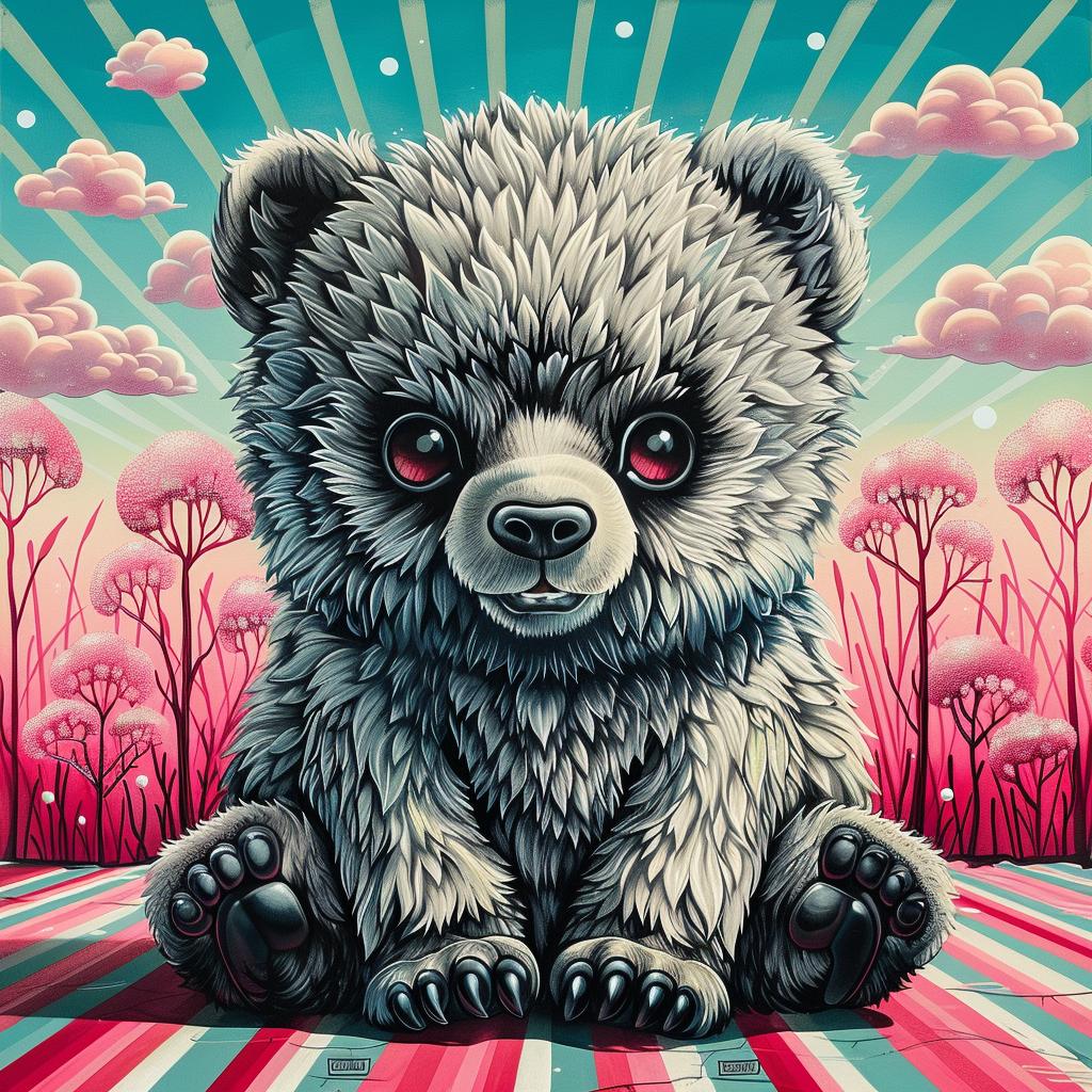 bear  kawaii  painting  striped  blanket  oversized  cute  animal  white  background 1033588