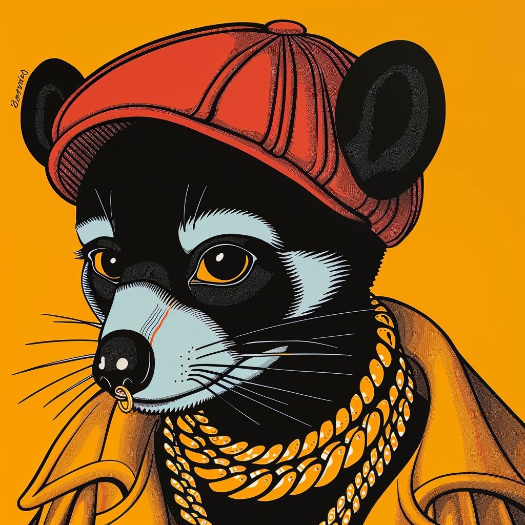 skunk  rapper  gold  chains  hat  vibrant  cartoon  stylized  hiphop  character 1022535
